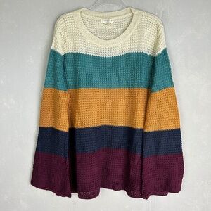 Umgee plus size 1XL open knit sweater oversized striped colorful wide sleeve